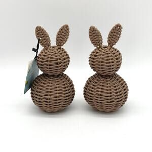 Set of 2 Bunnies Willow & Riley 7.5” Brown Woven Easter Bunny NEW